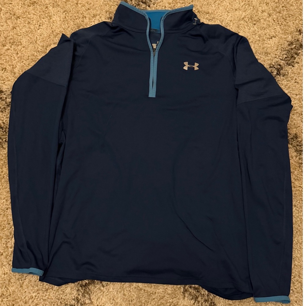 Under Armour Mens HeatGear Run 1/4 Zip Pullover Navy Blue Large Fitted Running